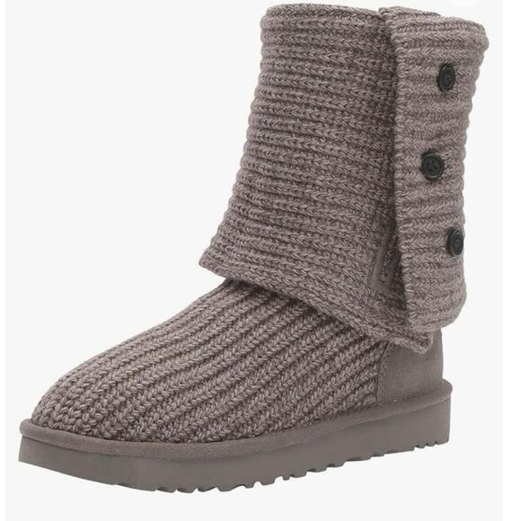 Ugg Women's Gray Classic Cardy Boot Shoes Cable Knit Boots Size 8 - Picture 13 of 14